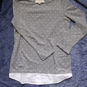 Ann Taylor Loft XSP Grey Poka Dot Shirt